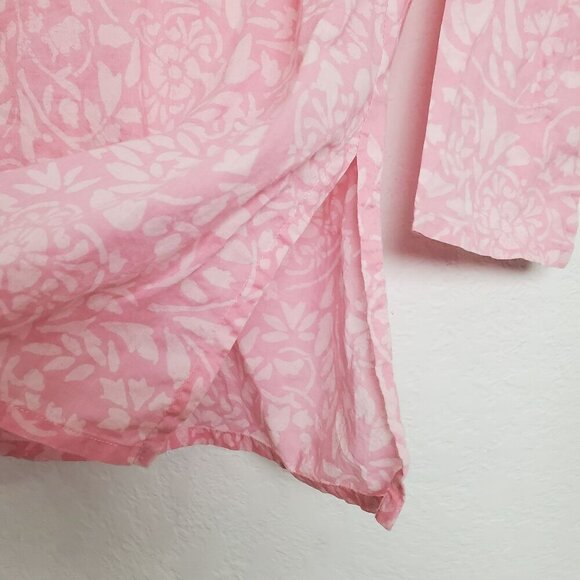 Ralph Lauren Floral Cotton Top Size XS Floral Half Button 3/4 Sleeve Pink FLAW - Picture 4 of 10